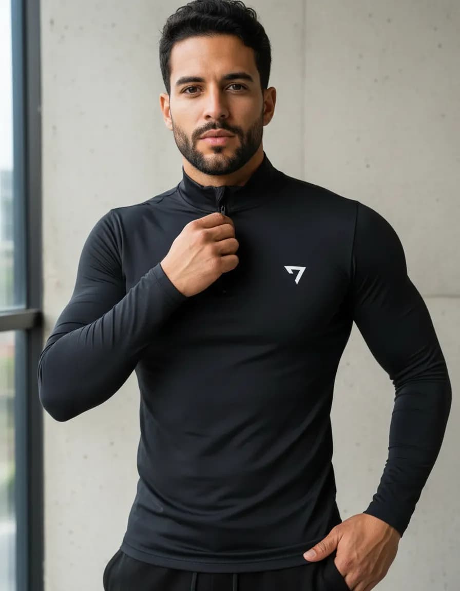 Camisa Térmica Masculina Segunda Pele Manga Longa Com Zíper