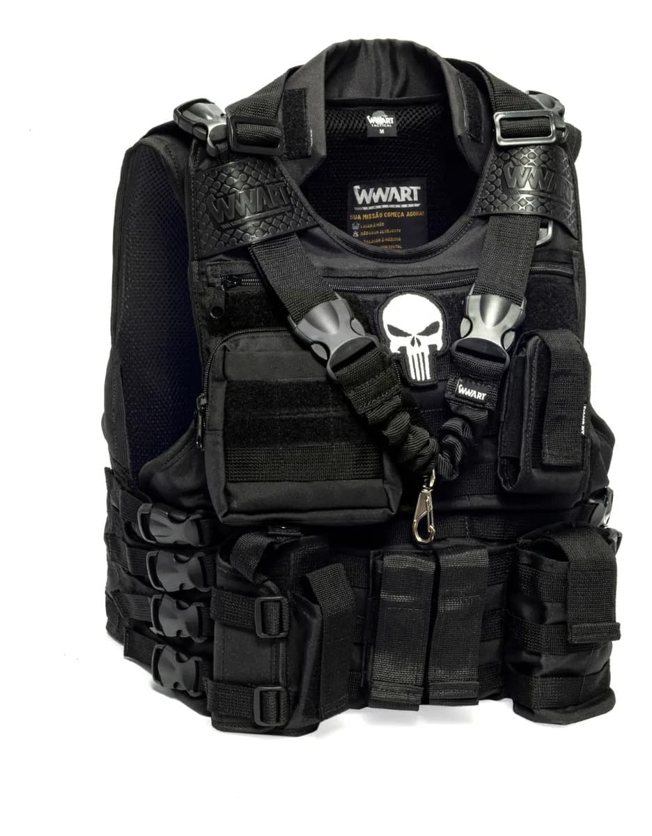 Colete  Airsoft  Modular Completo Preto Tático 8 Acessórios
