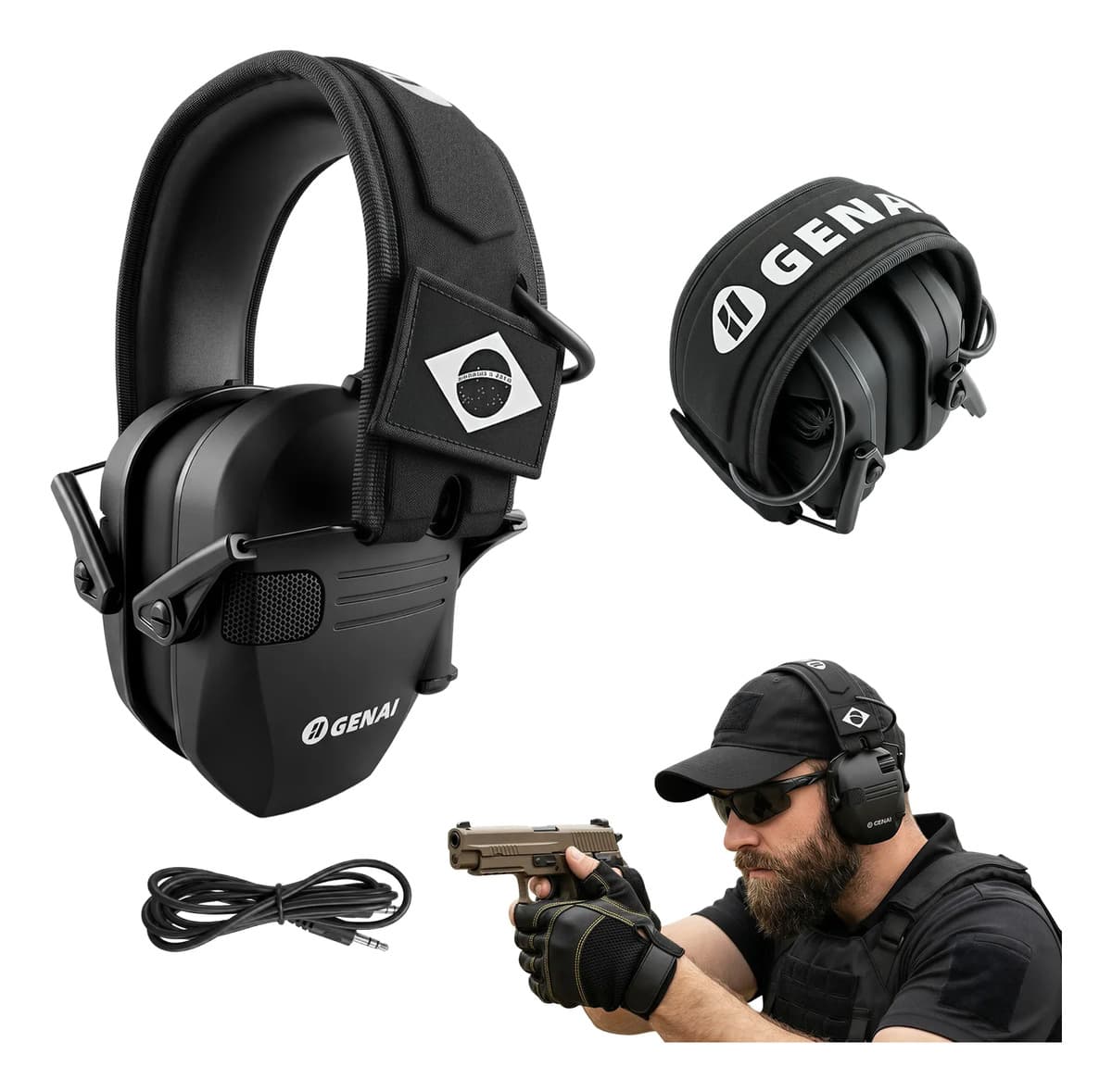 Abafador De Ruidos Eletrônico Auricular Tático Dobrável Tiro
