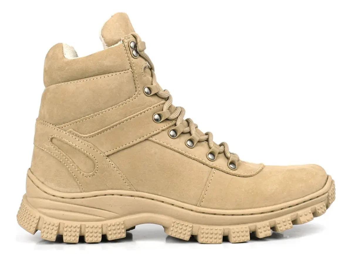 Bota Coturno Militar Couro Nobuk Areia Cano Curto 37 Ao 45