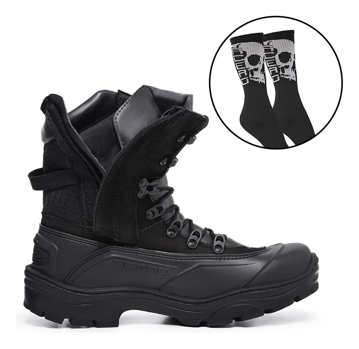 Bota Acero Pro Zíper Nobuck Militar Couro + Meia Brinde
