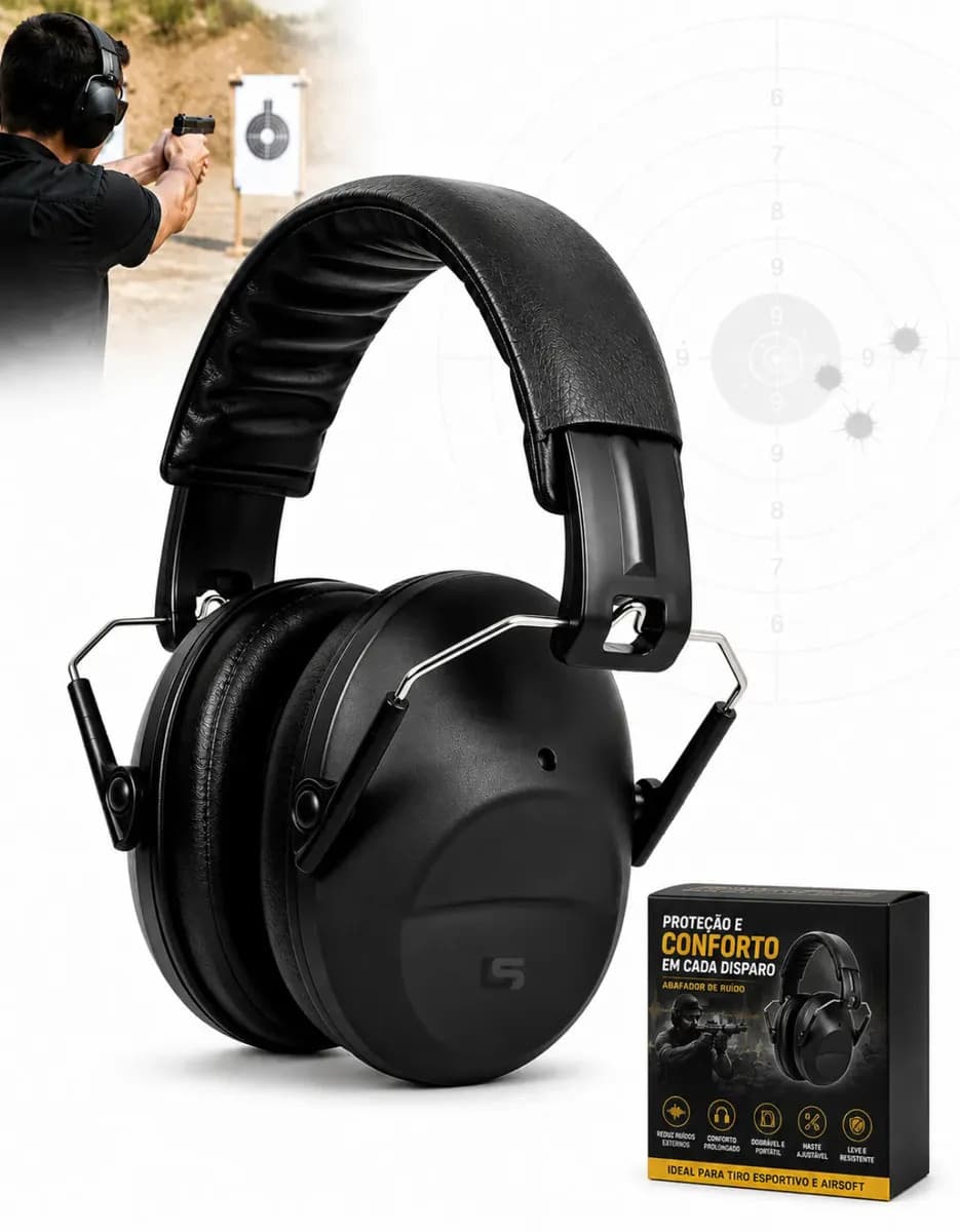 Abafador Tiro Esportivo Tático Airsoft Militar Protetor Ruído Ajustável Competição Teste Balistico Earmuff Anti-noise Atenuação Flexível Ouvido Auricular Proteção Auditiva Auditivo Som Arma 28 db D.S