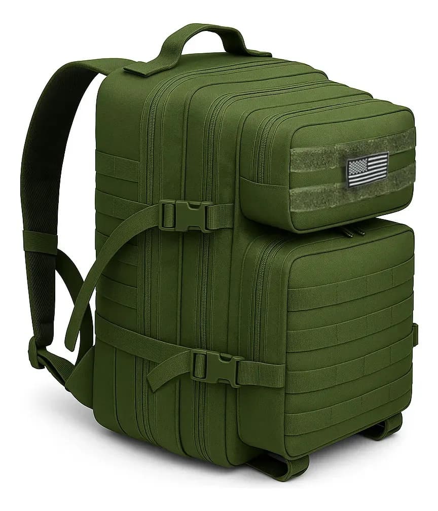 Mochila Tática Militar Grande Masculina Reforçada Resistente Verde Liso