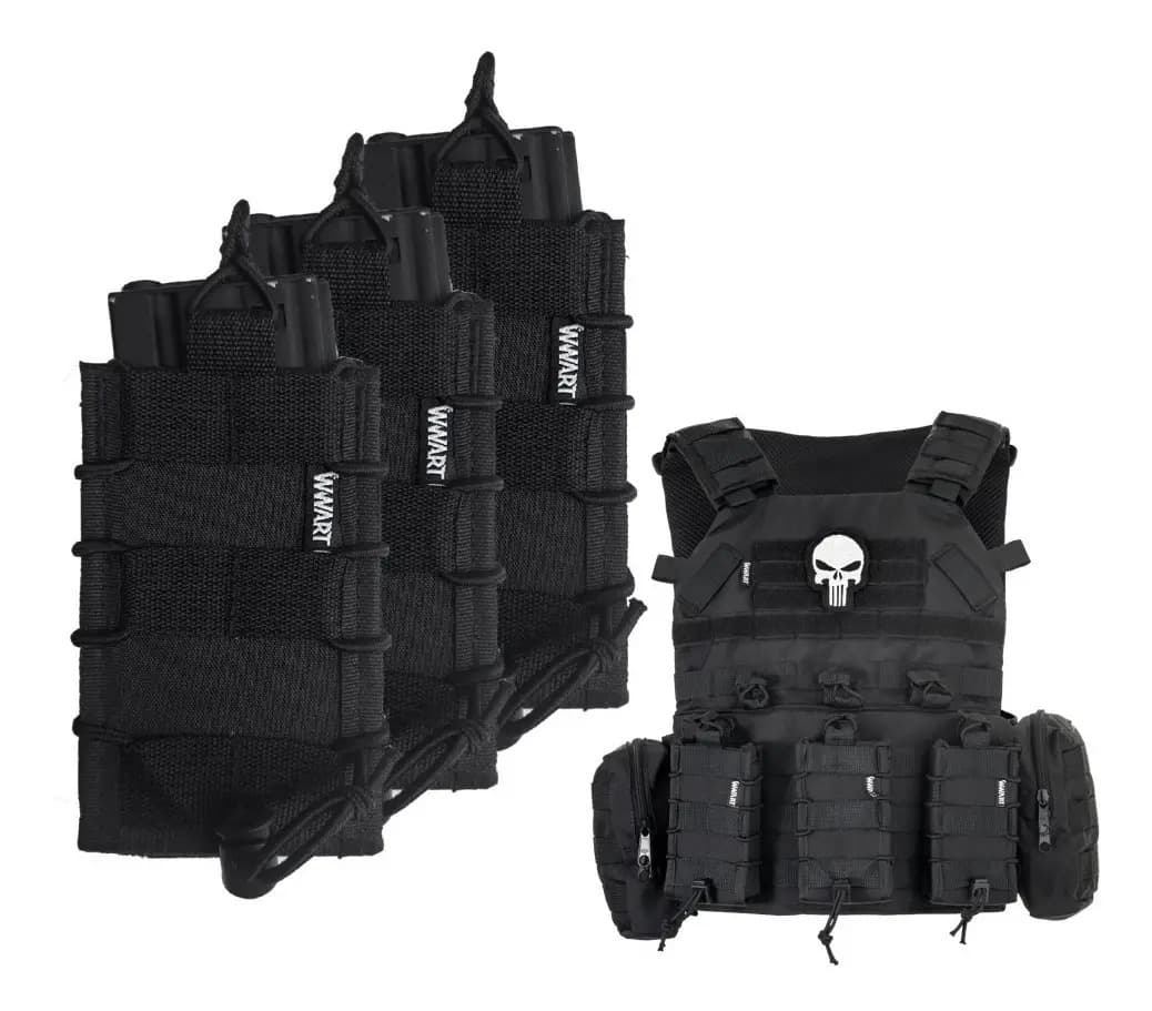 Kit 3 Porta Carregador Fuzil 556 762 M4 Ar15 Fast Mag Preto