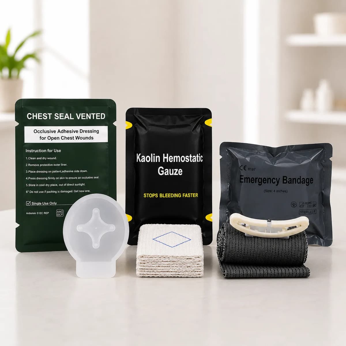 Kit Aph Tático Selo Tórax + Gaze Hemostátican + Bandagem