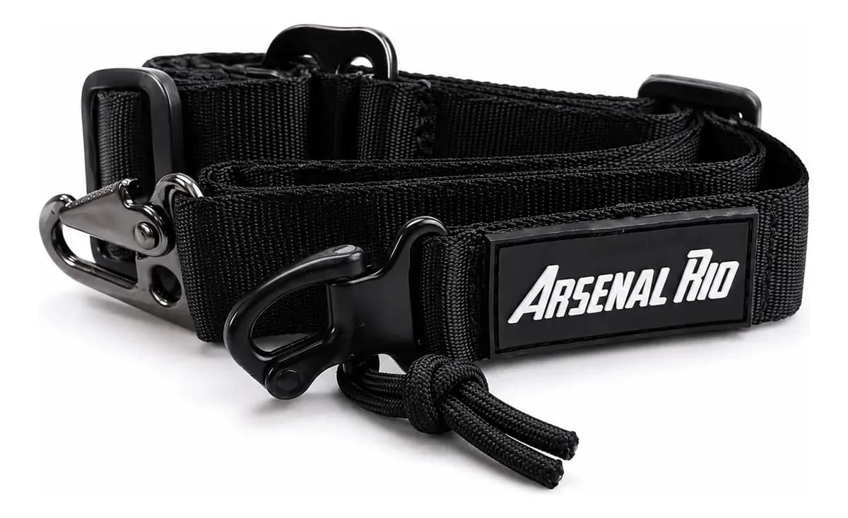 Bandoleira Tática MS21 Arsenal Rio 1 E 2 Pontos Gancho Metálico Ajustável Nylon Preta