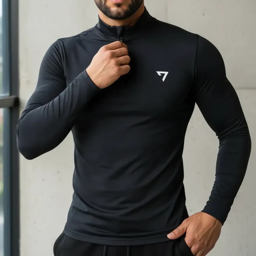 Camisa Térmica Masculina Segunda Pele Manga Longa Com Zíper Preto Gg
