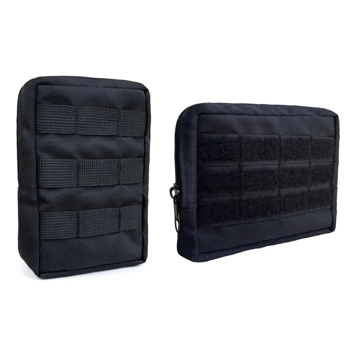 Kit Bolsa Tática Modular Vertical + Bolso Médio Para Colete Preto