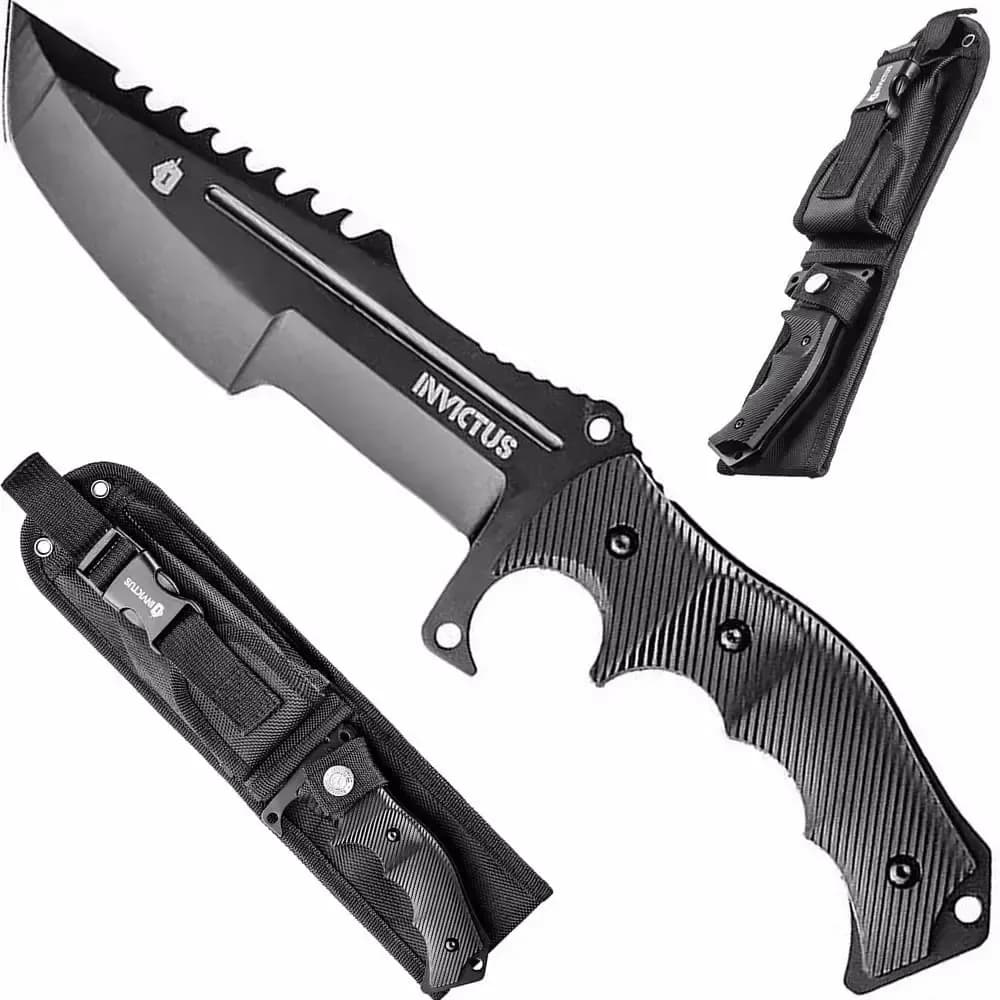 Faca Invictus Black Falcon Militar + Bainha Tatica Invictus Preto