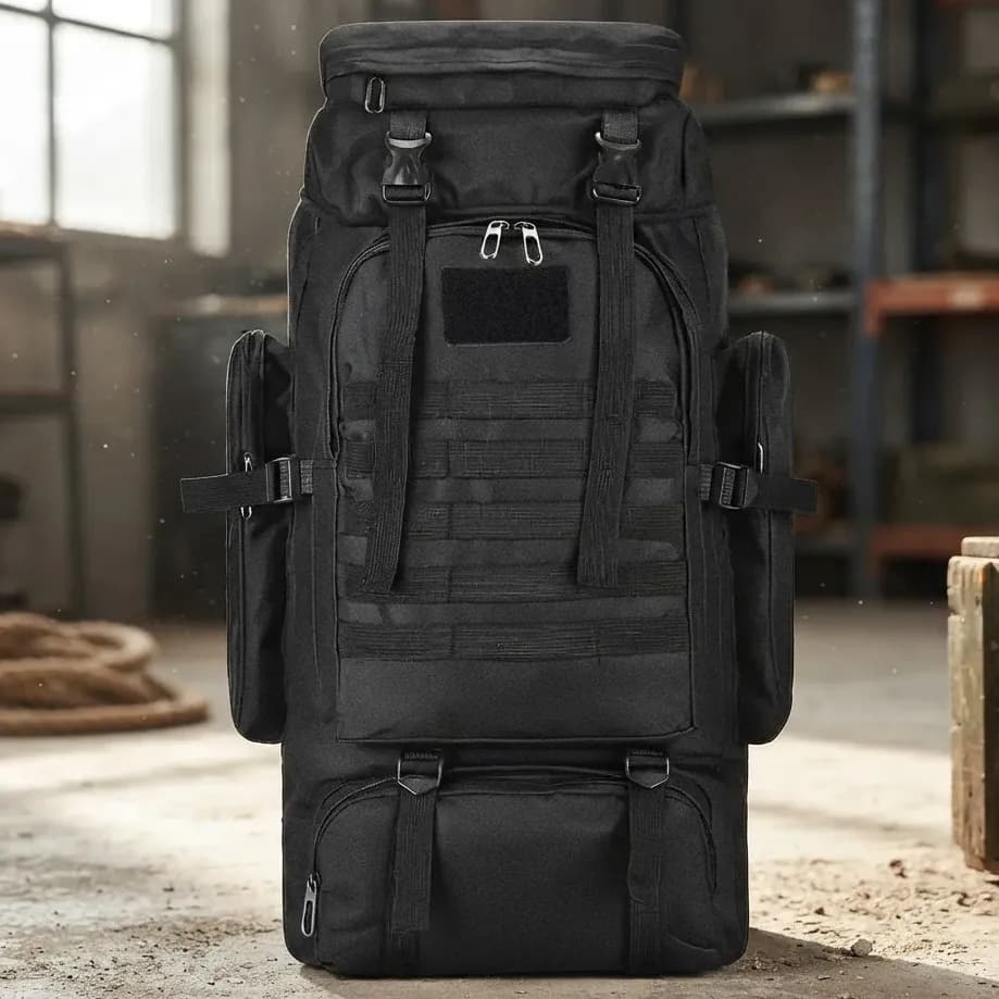 Mochila Camping 80l Tática Impermeável Reforçada Preta Preto Liso