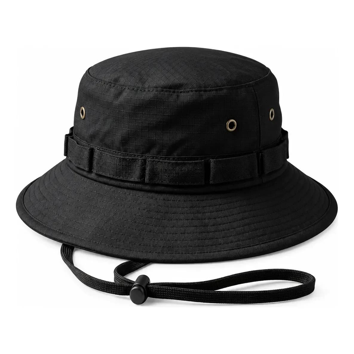 Chapéu Bucket Tático Militar Pesca Camping Bucket Boonie Hat Preto Único
