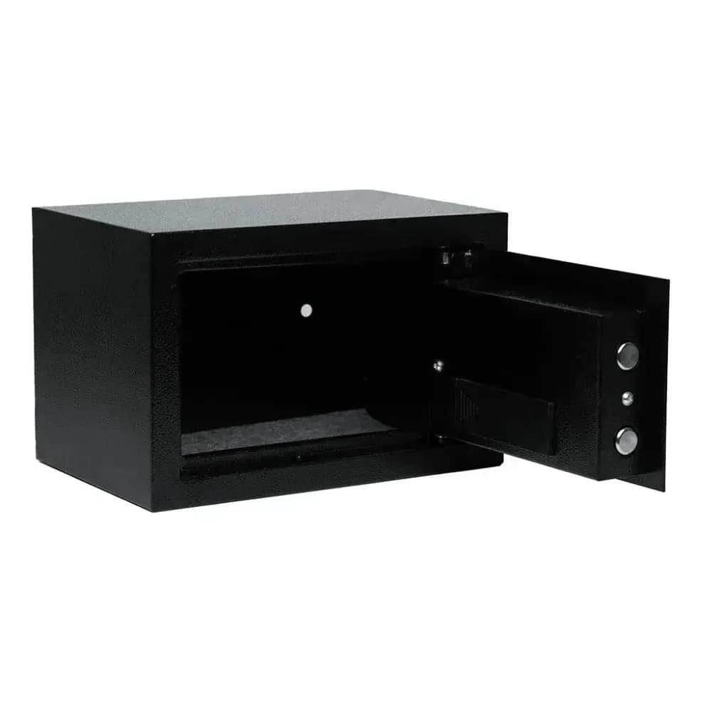 Cofre Eletrônico Digital com Senha e Chave Preto 20 × 20 × 31 cm, teclado numérico, 2 chaves de emergência, 4 pilhas AA, carpete interno e manual em português