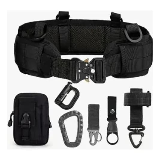Kit 8 Pcs Cinto Tatico Modular Regulável +fivela Bolsa Multi Preto Único
