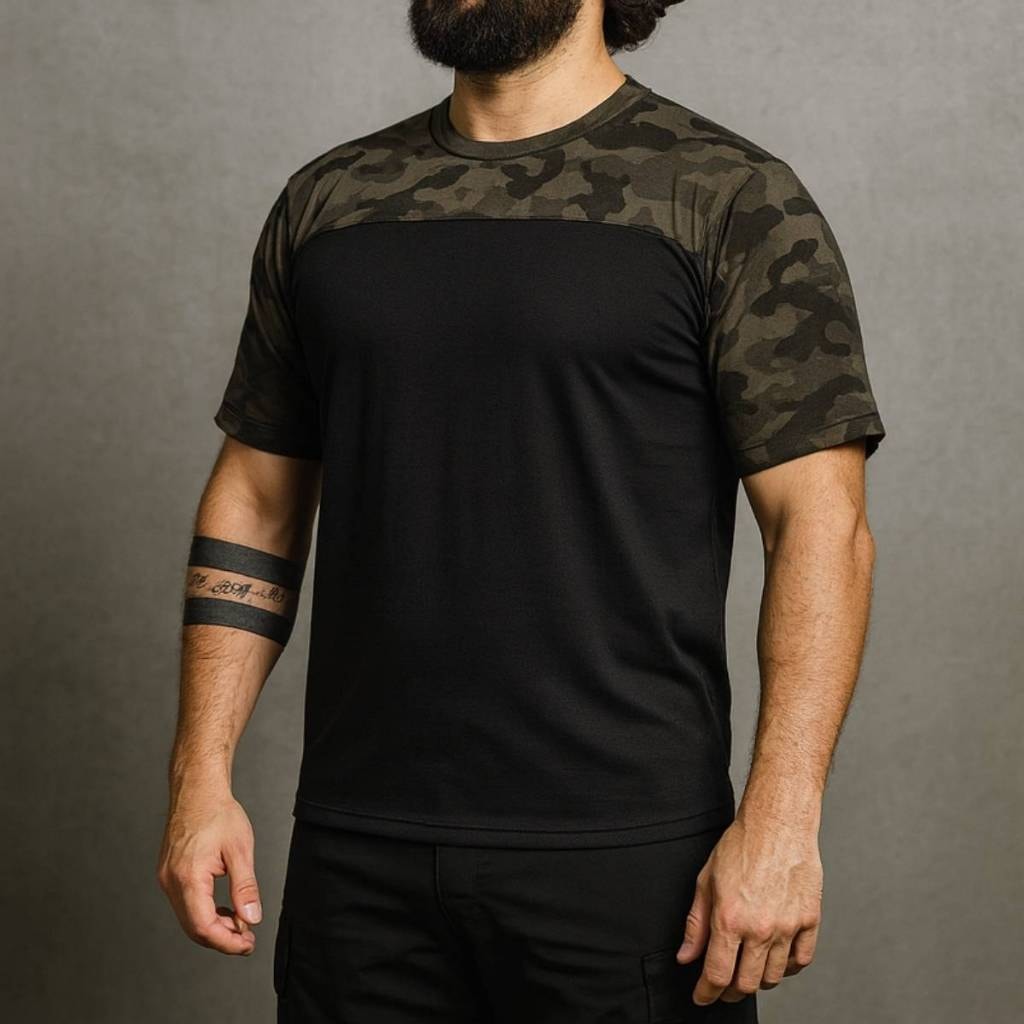 Camiseta Camuflada Tática Moderna Reforçada Resistente Operacional Durável Confortável Manga Curta
