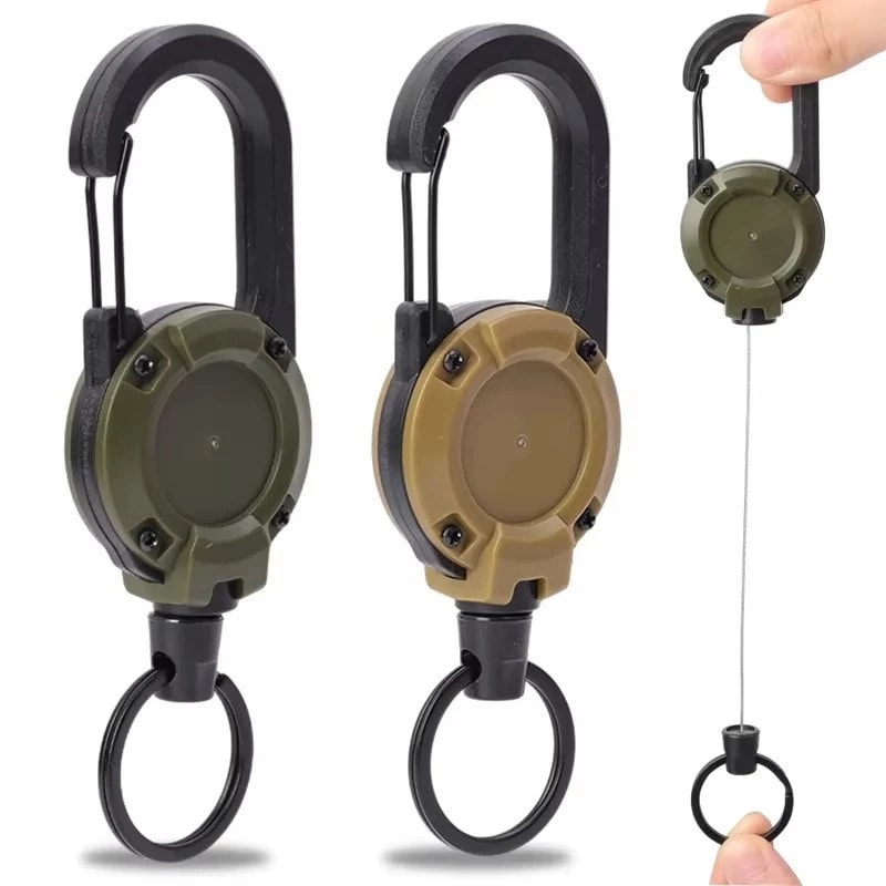 Chaveiro Mosquetão Tático Extensível Retrátil Anti-Perda De 60 Cm