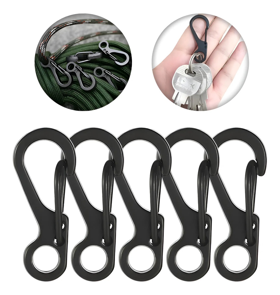 5x Mosquetão Chaveiro Tático 32mm Paracord Edc Micro