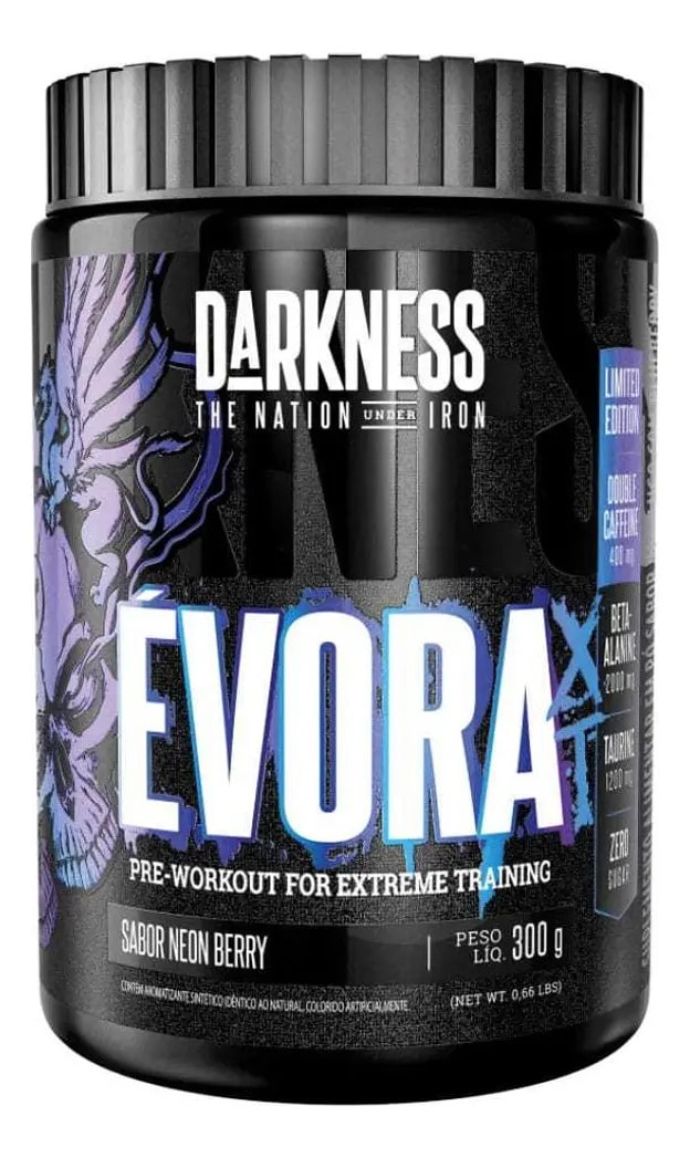 Suplemento em pó Darkness Pré Treino Évora sabor Neon Berry x 300g