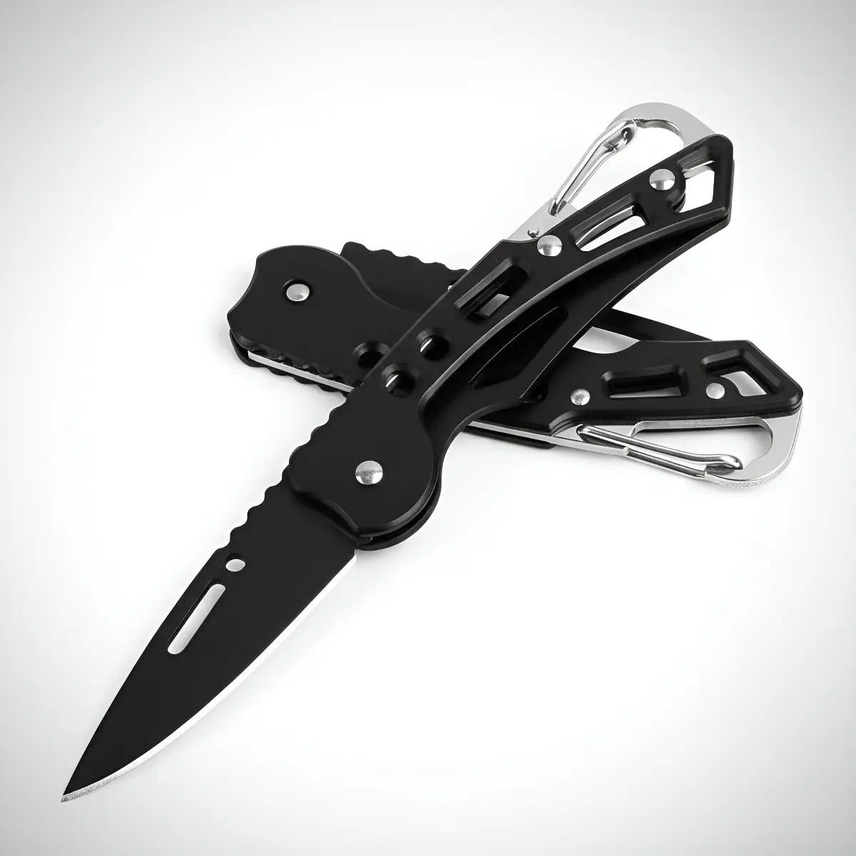 Canivete Bolso Aço Inox Com Mosquetão Camping Pesca Caça Cor Preto