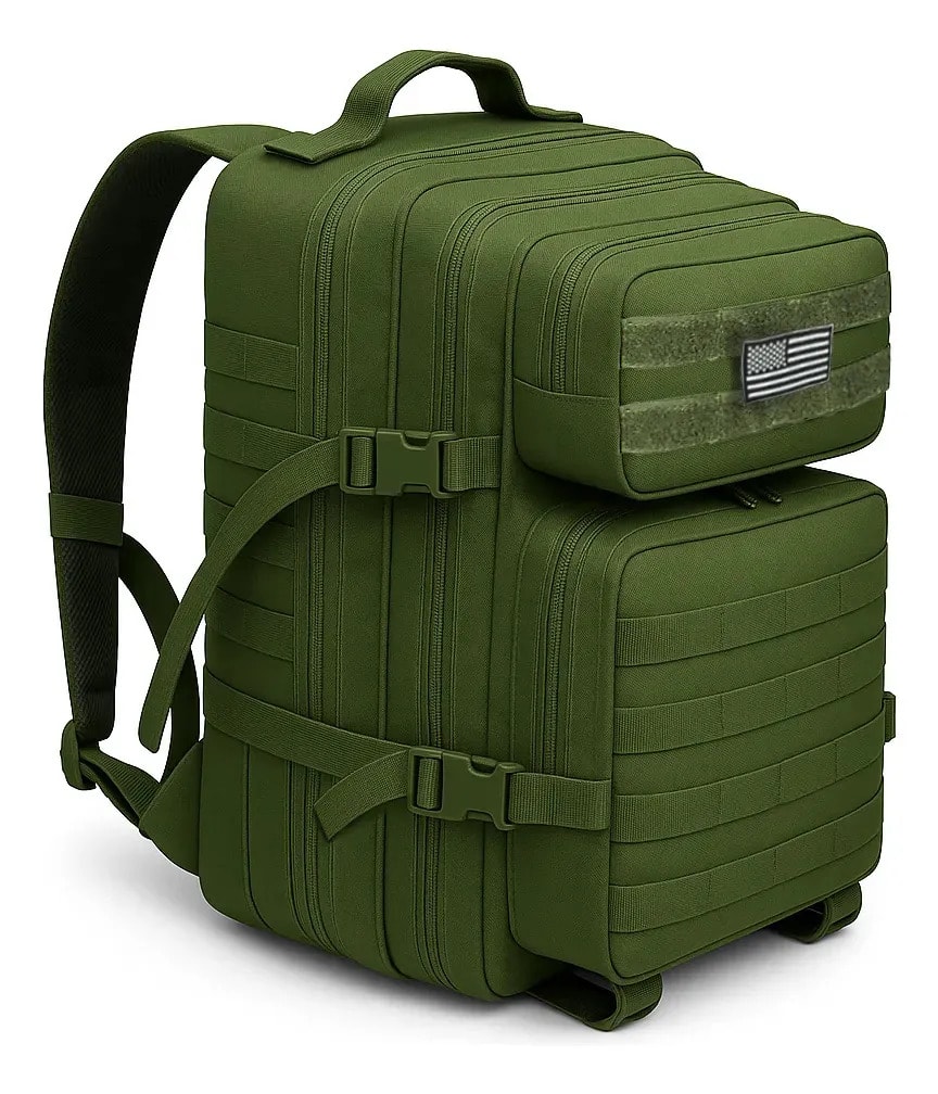 Mochila Tática Militar Grande Masculina Reforçada Resistente Verde Liso