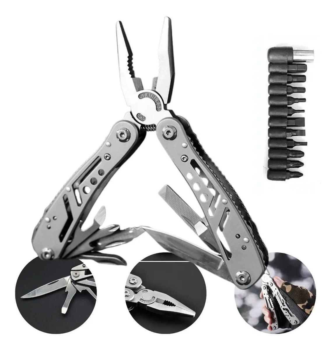 Alicate Canivete Tático Aço Inox 25 Funções