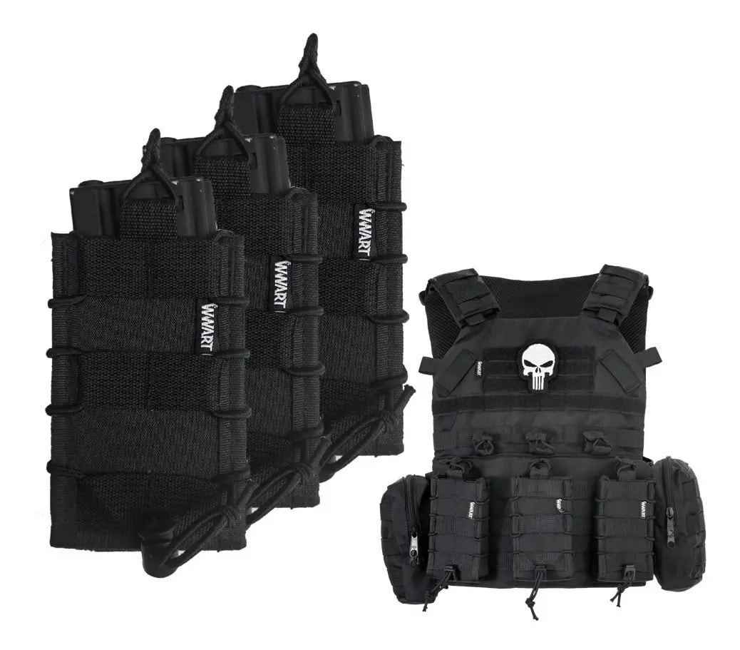 Kit 3 Porta Carregador Fuzil 556 762 M4 Ar15 Fast Mag Preto