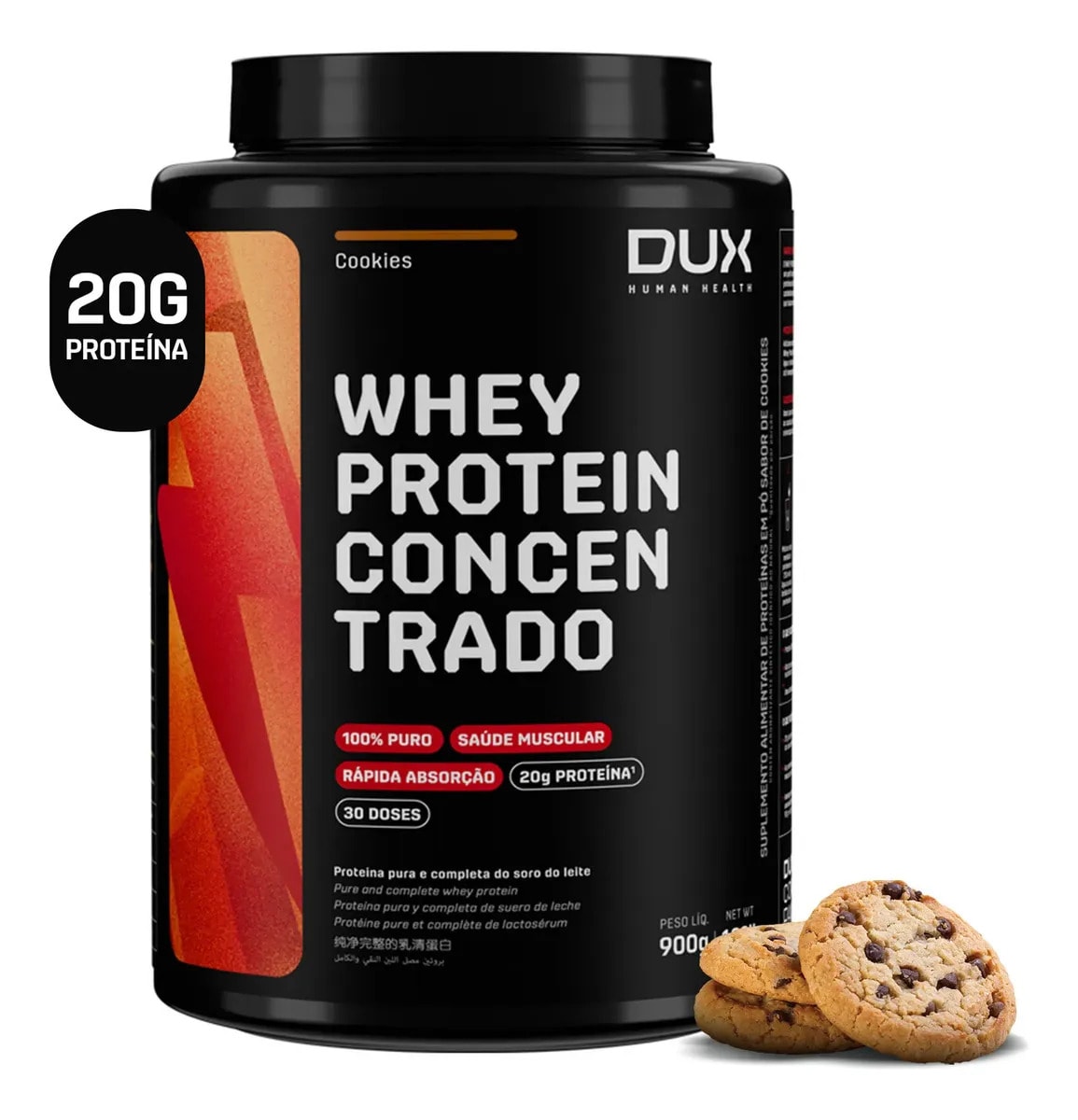 Proteína Dux Nutrition Whey Protein concentrado em pó sabor Biscoitos x 900g