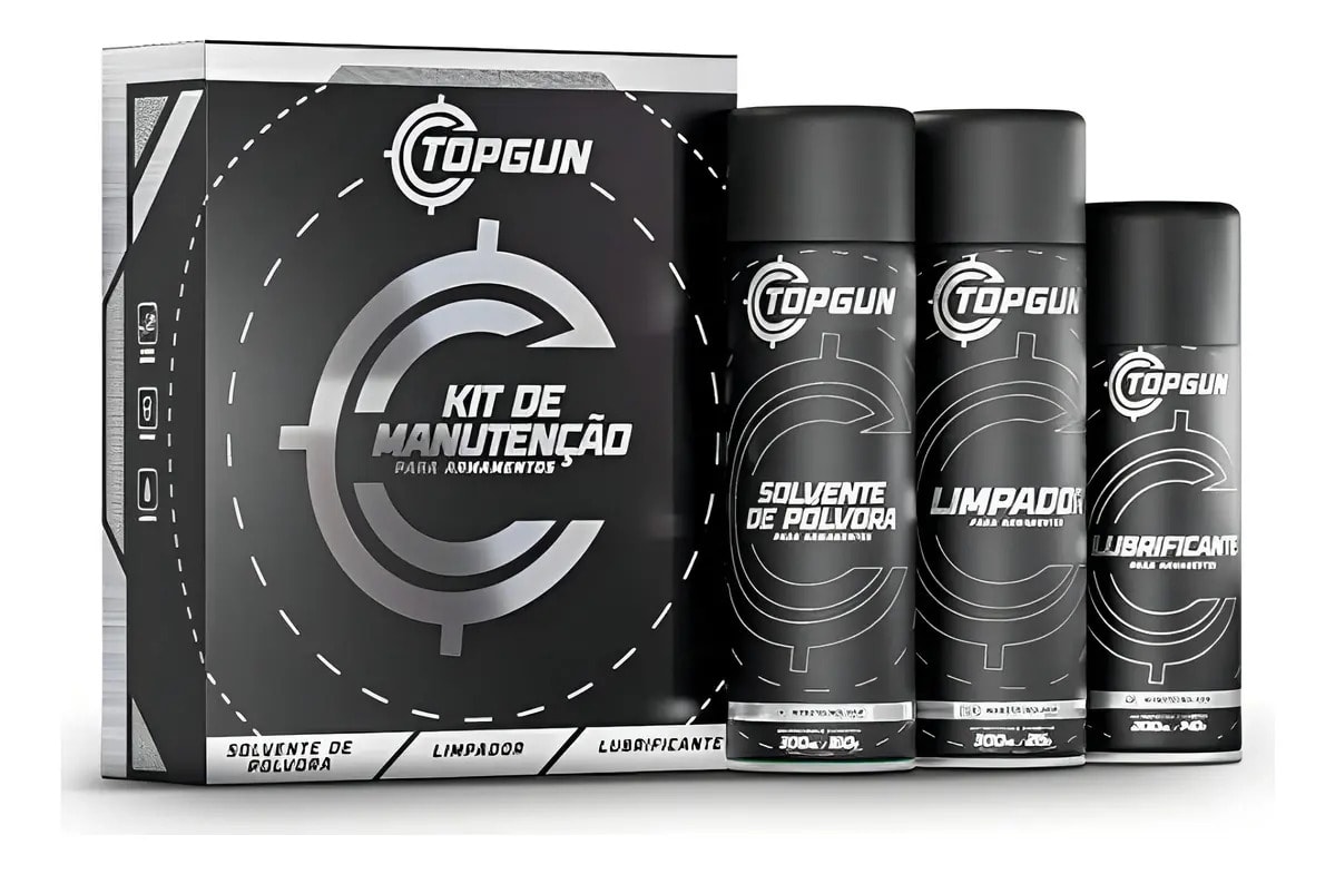 Kit Limpeza Armas Solvente, Limpador, Lubrificante Topgun