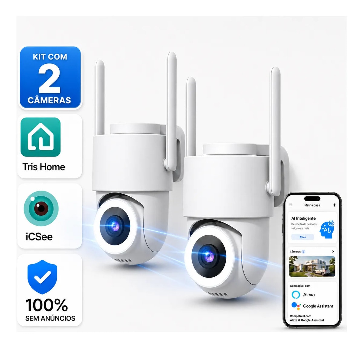 2 Câmera Segurança Ip Wifi Icsee Infravermelho Prova D'água