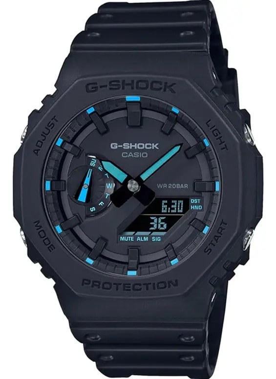 Relógio Casio G-shock Ga-2100-1a2dr *serie Neon Accent Correia Preto Bisel Preto Fundo Preto