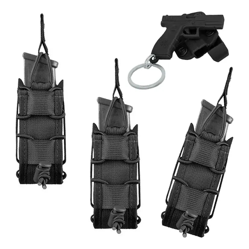 Kit 3 Porta Carregador Invictus Pistola Fast Modular Ajustável P/ Colete Ou Cinto + Chaveiro Holster 7cm Bélica Militar