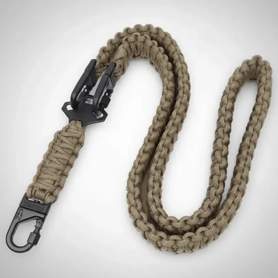 Bandoleira Tática 1 E 2 Pontos Militar Polícia Airsoft C/ Elástico Paracord Trava Dupla Giratória Metal Pegasus Tan