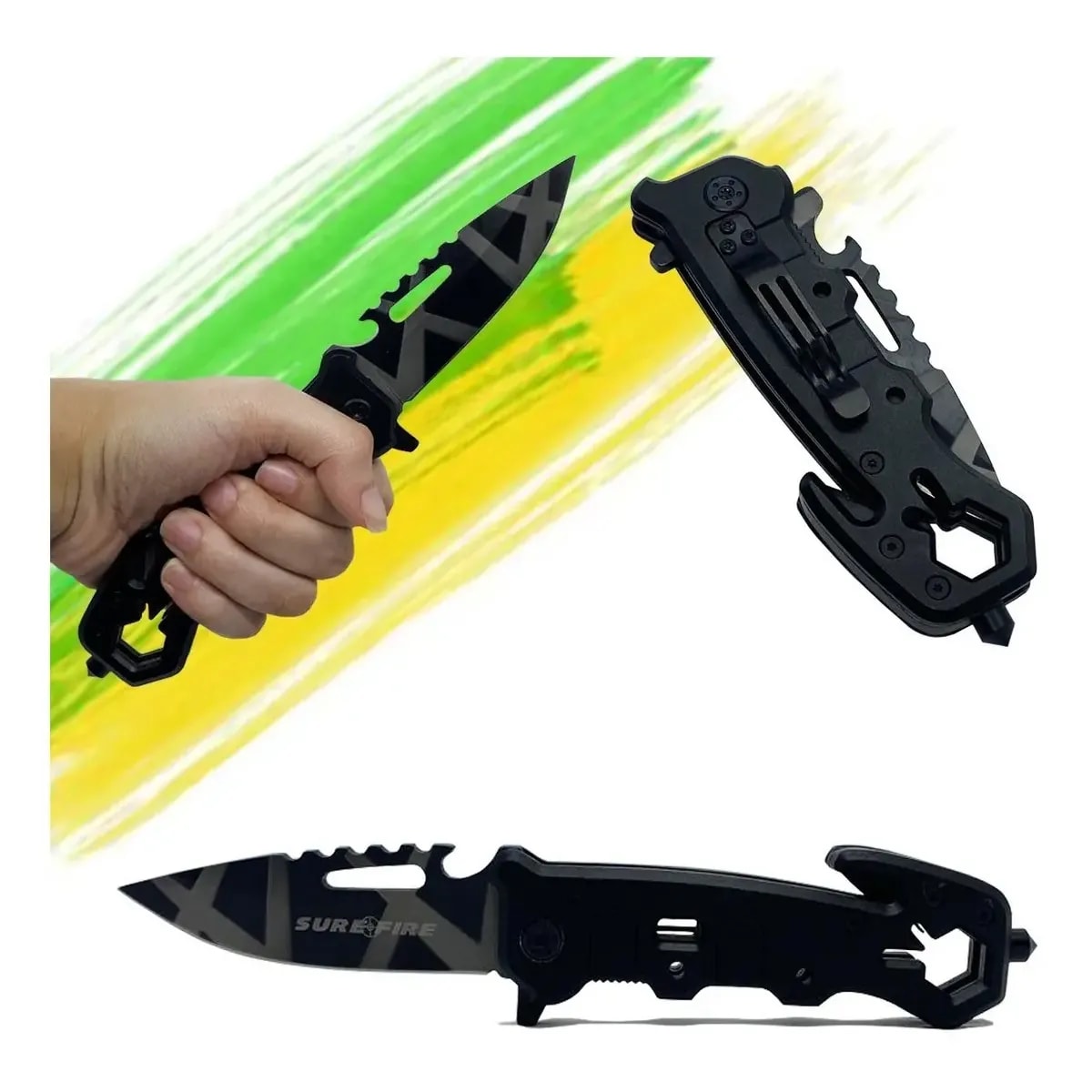 Canivete Tático Surefire Retrátil Lâmina 9.5cm Aço Preto