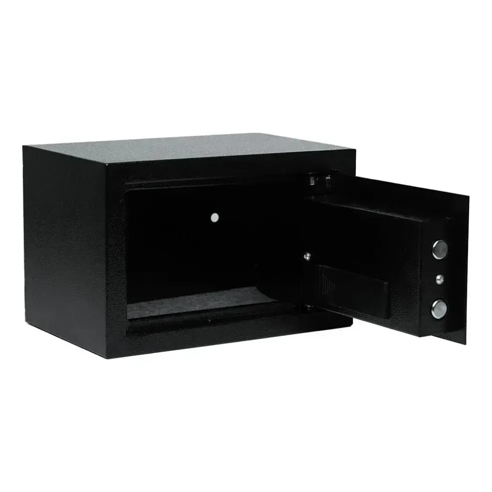 Cofre Eletrônico Digital com Senha e Chave Preto 20 × 20 × 31 cm, teclado numérico, 2 chaves de emergência, 4 pilhas AA, carpete interno e manual em português
