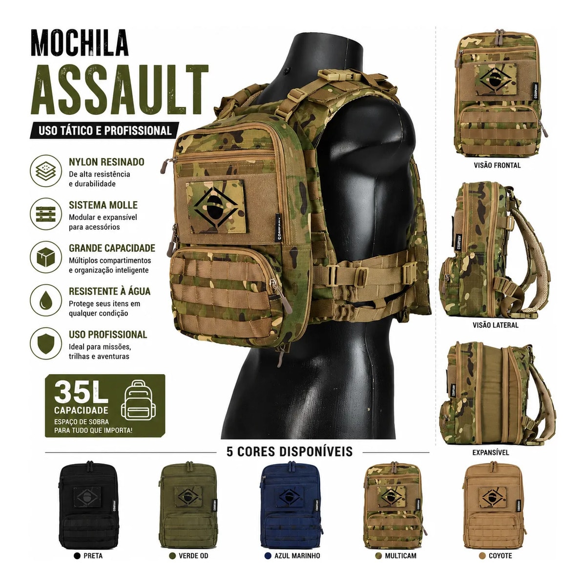 Mochila Tática Assault Molle