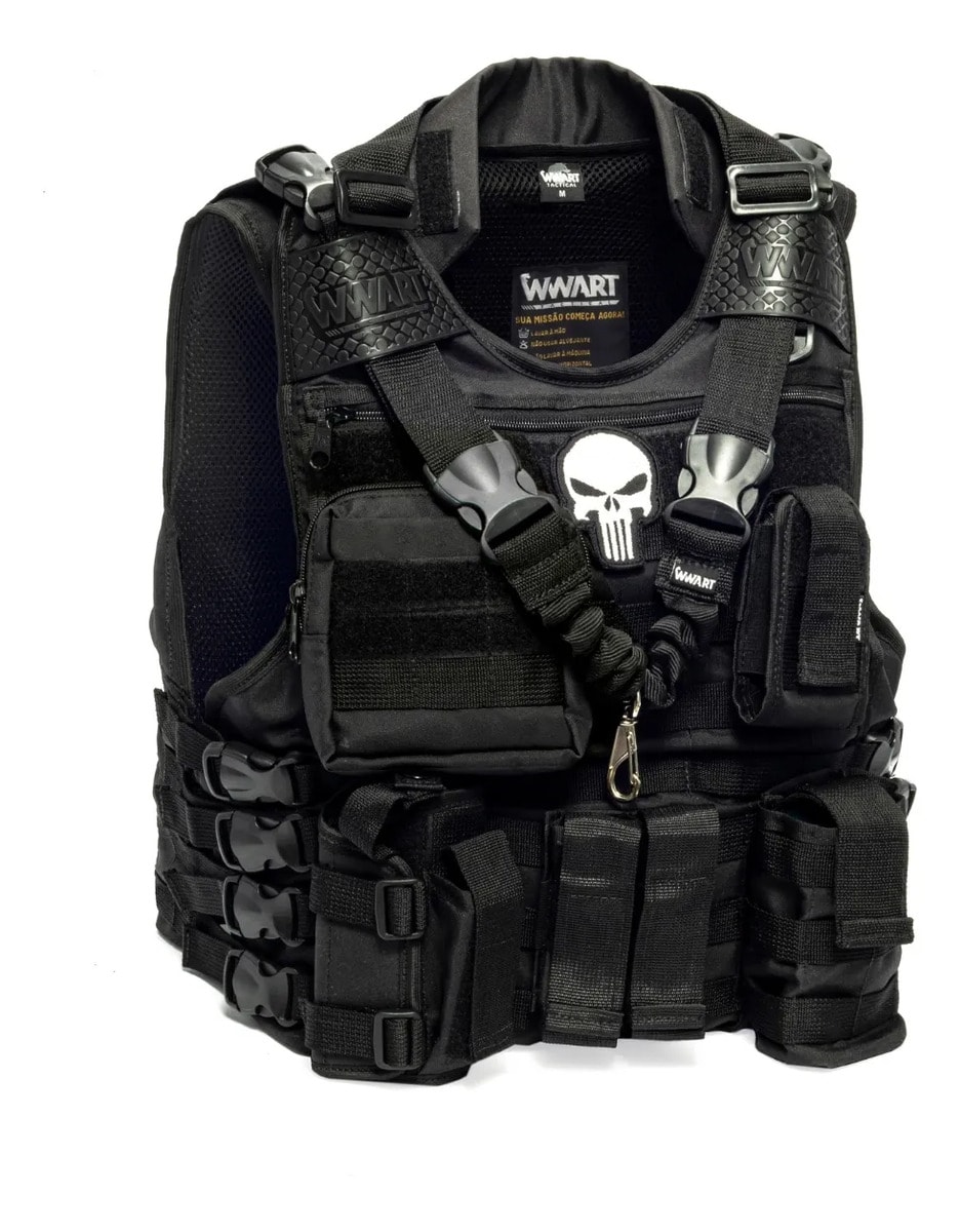 Colete Airsoft Modular Completo Preto Tático 8 Acessórios
