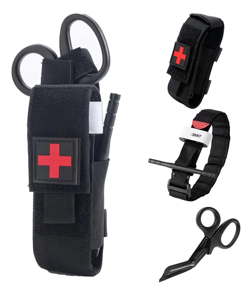 Kit Torniquete Tático Aph + Bolso Top + Tesoura Ponta Romba