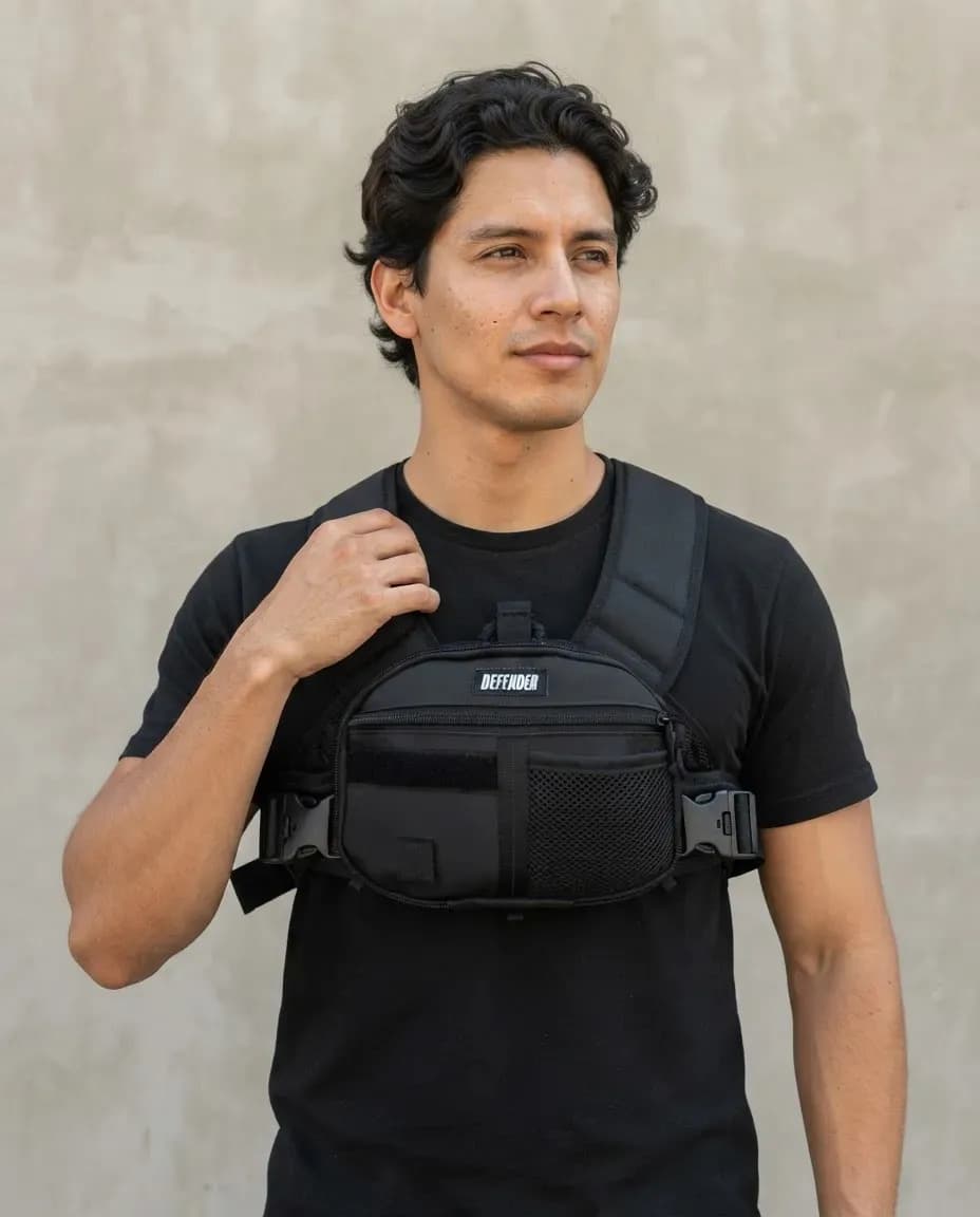 Pochete Tática Defender Force de Nylon Preto com Saque Rápido para Pistola