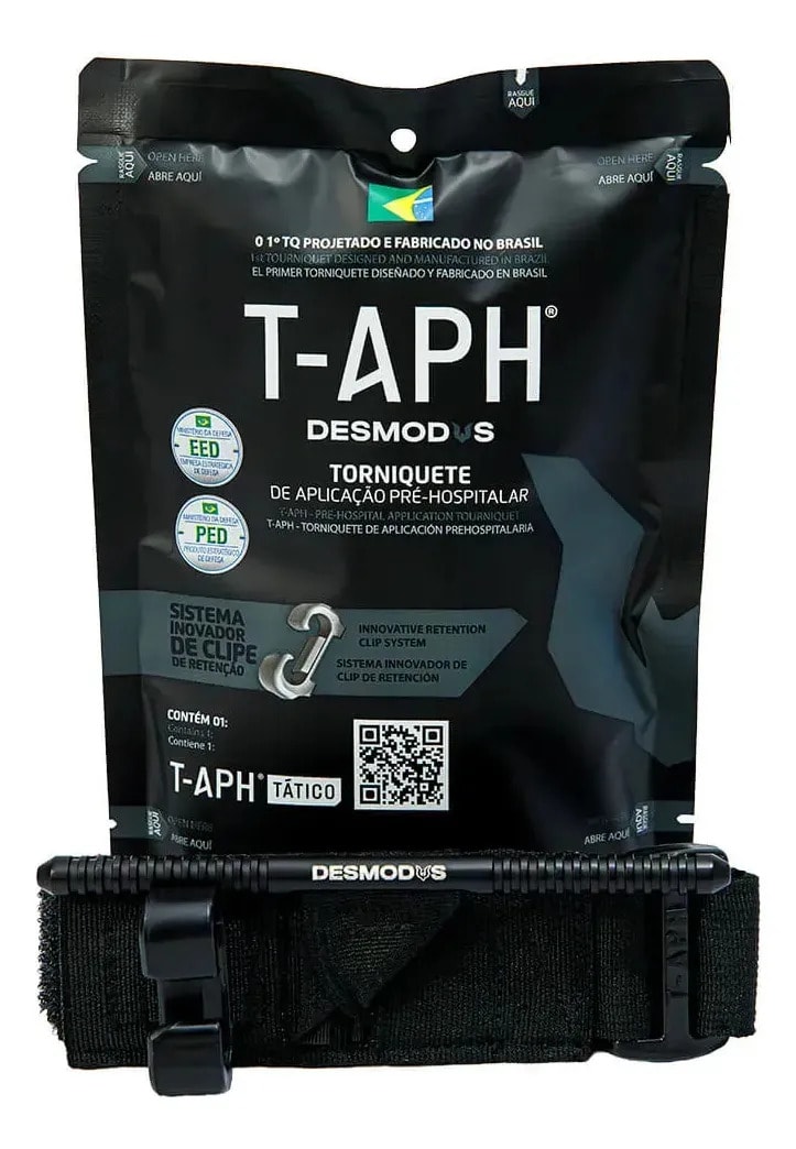 Torniquete Tático Desmodus Preto Catraca T-APH Material Náilon