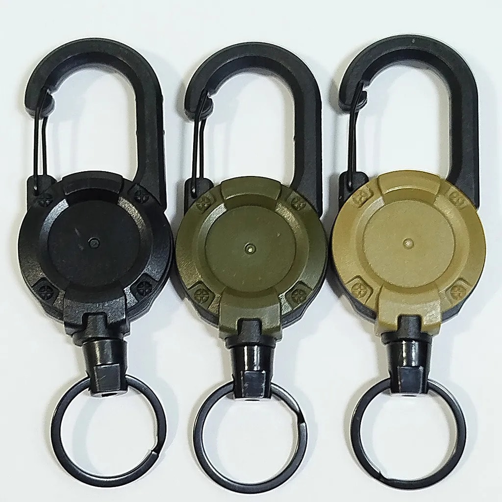 Kit 3 Chaveiro Mosquetão Retrátil Extensível 60 Cm Tático