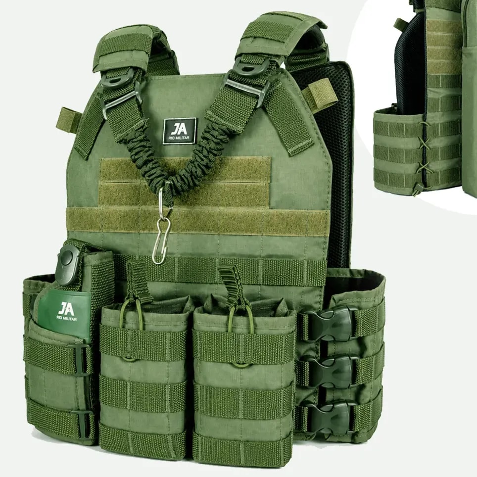 Colete Tático Airsoft Bolsos Bandoleira J.a Rio Militar Capa Verde Oliva Único
