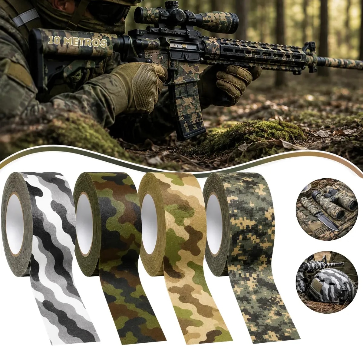 Fita Adesiva Camuflada 10 Metros Camotape Tecido Camuflado Army Camuflado