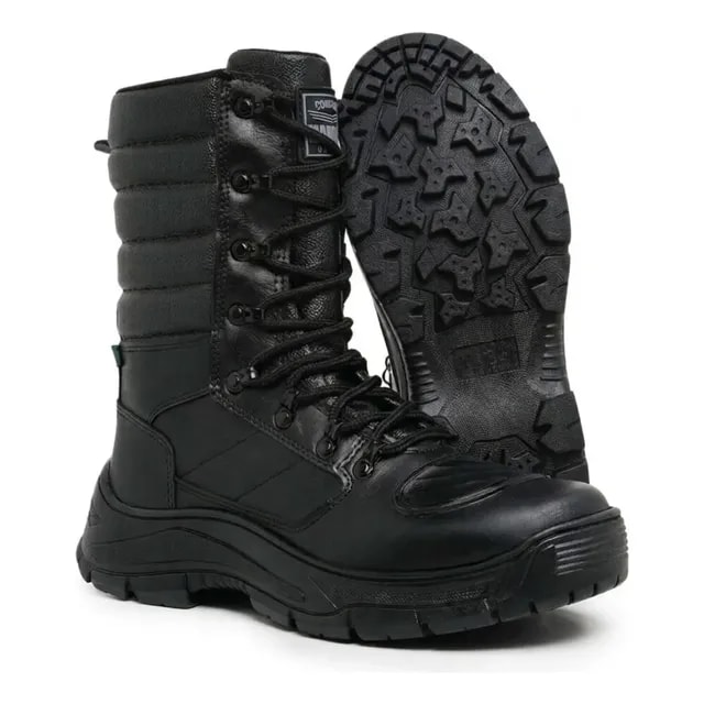 Bota Militar Coturno Cano Alto Ziper Em Couro Resistente