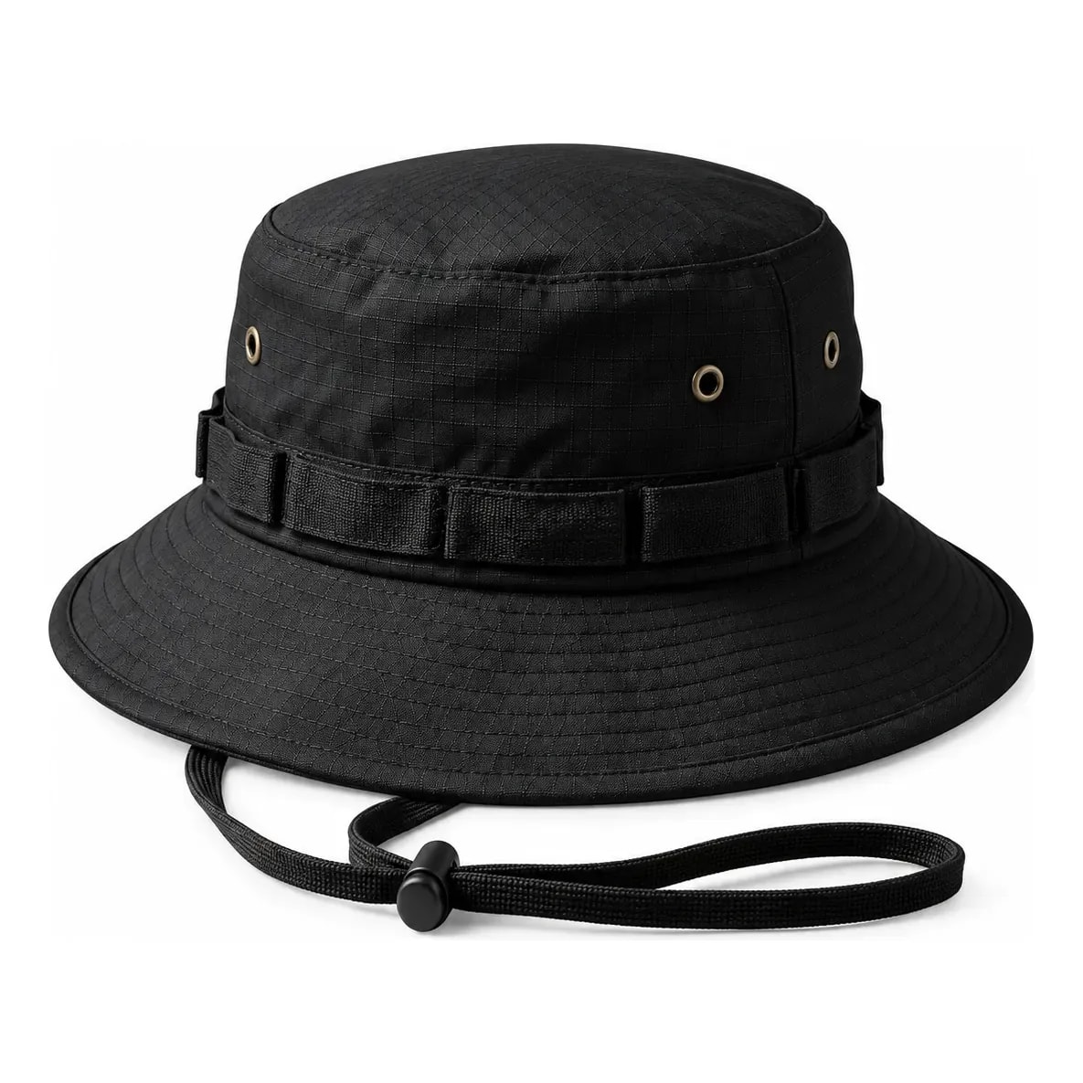 Chapéu Bucket Tático Militar Pesca Camping Bucket Boonie Hat Preto Único